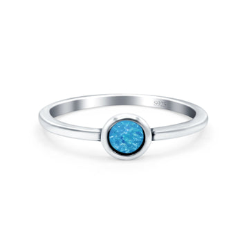 Solitaire Petite Dainty Round Lab Created Blue Opal Promise Ring Band Oxidized 925 Sterling Silver